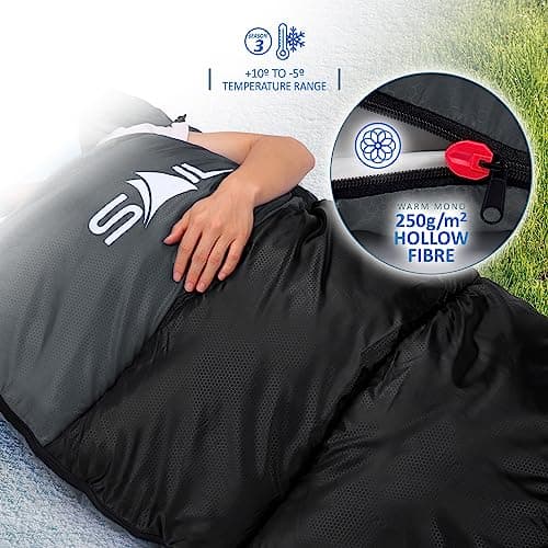 SAIL 3 Season Sleeping Bag for Kids & Adults - Extra Wide, 250GSM Lightweight & Waterproof - Large XL Sleeping Bag for Camping, Indoor & Outdoor, Hiking & Backpacking - Black — view 6