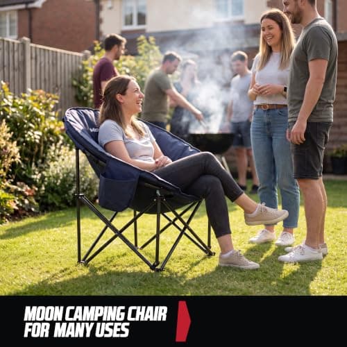 MoverX Lightweight Moon Camping Chair, Padded Armchair, Folding Chair for Adults, Foldable Garden Outdoor Picnic Festival Camp Chair, Comfy with Pocket, Steel Frame, Blue — view 3