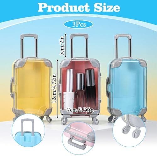 Abeillo 3 Pcs Mini Suitcase Gift Box, Mini Storage Box with Handle & Wheels, Tiny Suitcase Toy for Jewelry, Candy, Party Favors (Blue, Pink, Yellow) — view 2