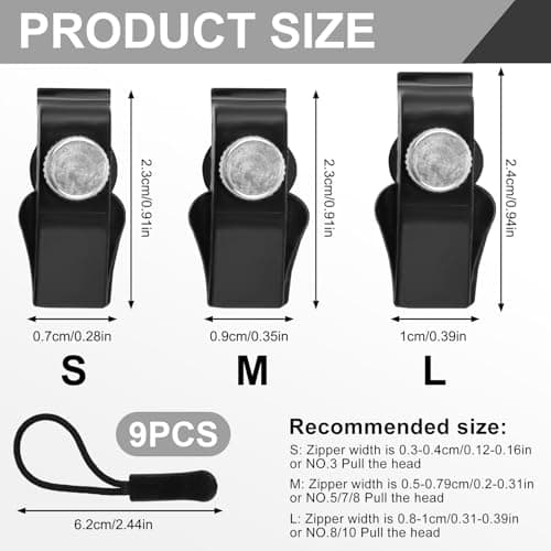 9PCS Zipper Repair Kit Zip Fixer Pull Universal Replacement Slider 3 Sizes #3#5#7#8#10 Easy Clip-On Zips Extension for Jackets Coats Luggage Backpacks Tents Jeans Tool-Free Instant Fix for Broken — view 2