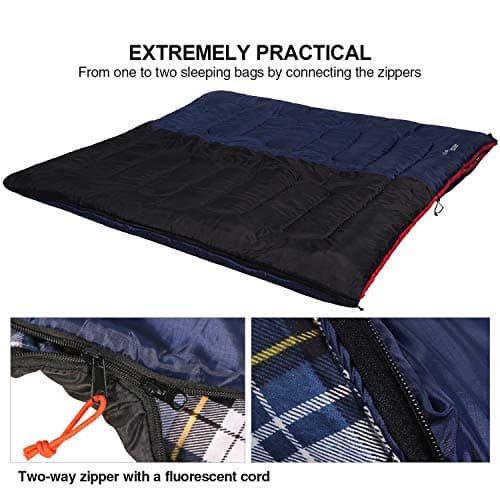 REDCAMP Cotton Sleeping Bag for Adults,3-4 Season,Thick,Navy Blue 4lbs — view 5