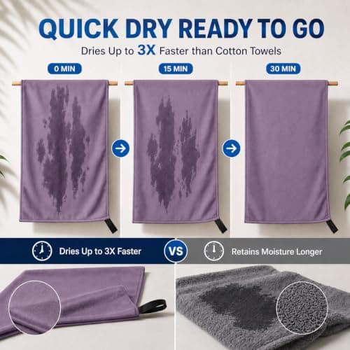 Microfibre Towel - 250 GSM Highly Absorbent Gym Towel & Travel Towel, 30*50CM Lightweight Quick Dry Towels for Adults, Soft Sports Towel for Swimming, Yoga, Camping, Hiking & Beach Velvet Aubergine — view 3