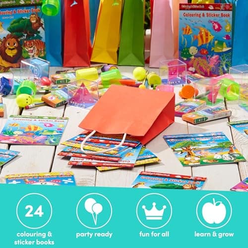 THE TWIDDLERS 24 Mini Colouring Books for Party Bags with Stickers, A6 Size - Multipack Kids Party Bag Fillers and Favours, Ideal for School Classrooms, Travel, Birthdays, Weddings, Restaurants — view 3