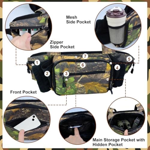 Camo Hunting Fanny Pack with Handwarmer, Waterproof Camouflage Waist Pack — view 4