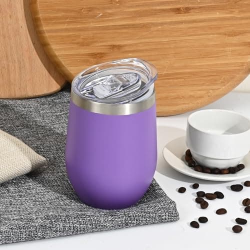 Joymaking 12oz Reusable Coffee Cup, 2 Pack Double Walled -Insulated Travel Mug Vacuum Stainless Steel Wine Tumbler with Spill Proof Lid, Great for Coffee, Tea, Milk and Wine, Purple — view 2
