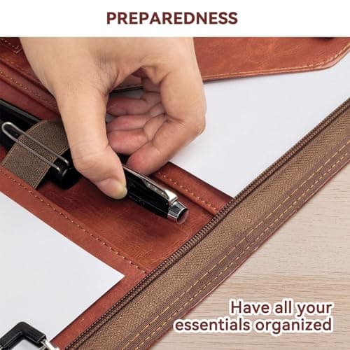 GUYUCOM A4 Portfolio Folder – PU Leather Document Organizer with Zipper, for Conference & Travel, Personal Agenda Wallet,Gift for Men and Women – Brown — view 5