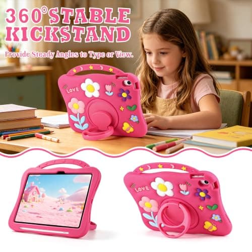 Vofolen for iPad (A16)11th/10th Generation Case Kickstand Handle Flower — view 3