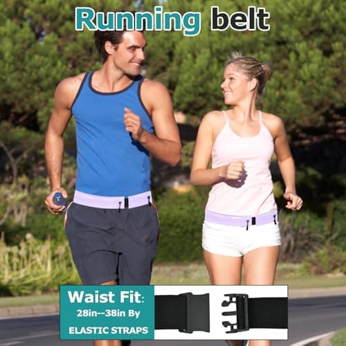 Running Belt Waist Bag, Orange, Dual Zip Pockets, Adjustable Elastic Strap with Reflective Strips (Purple) — view 4