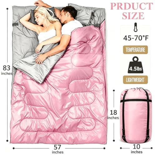 Double Sleeping Bag with 2 Pillows, Large Sleeping Bags for Adults and Kids — view 2