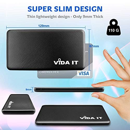 Vida IT V506 Slim Power Bank for Heated Vest Jacket Gilet Scarf 2.1A 5V USB Battery Pack Fast Charge Portable Travel Charger for Mobile Phone Tablet PC Flight Watch USB-C with 3-Ports Output (Black) — view 3