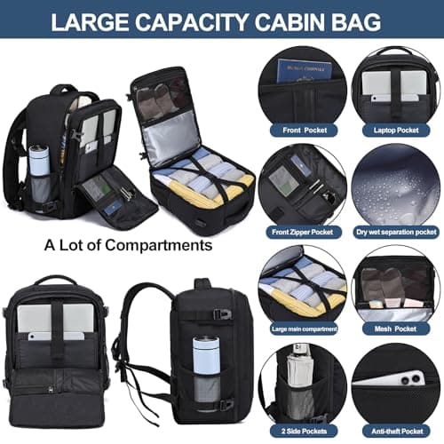 Ryanair Cabin Bags 40x30x20 Underseat 24L Small Travel Backpack, Black — view 4