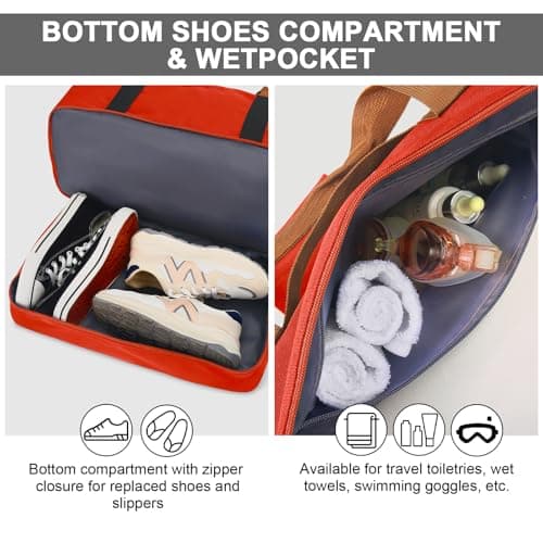 Vllcsla 32.2 L Sport Holdall Duffle Bag, 46x25x28 Mens Sports Gym Bag with Shoes Compartment, Wet Pocket, Overnight Bags Weekend Holdalls, Water Repellent, for Fitness, Training, Workout, Orange — view 3