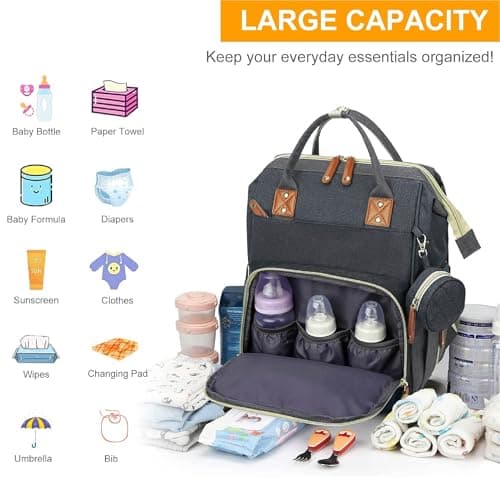 Hushco Lightweight Baby Changing Bag Unisex Backpack Nappy Bags Diaper Travel Bag for Mom and Dad | Pacifier Holder | Stroller/Pram Straps | USB Port (Dark Grey) — view 5