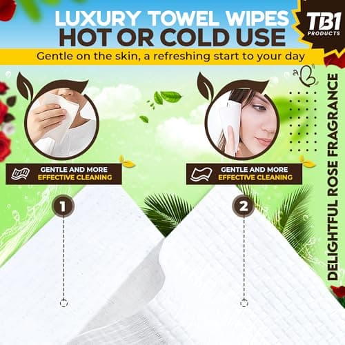 TB1 Products Luxury Towel Wipes 6 Pack – Rose Scent – Large 25x25cm Disposable Towels – Individually Wrapped Soft Napkins for Face, Hands & Body – Hot or Cold Use for Travel & Events — view 4