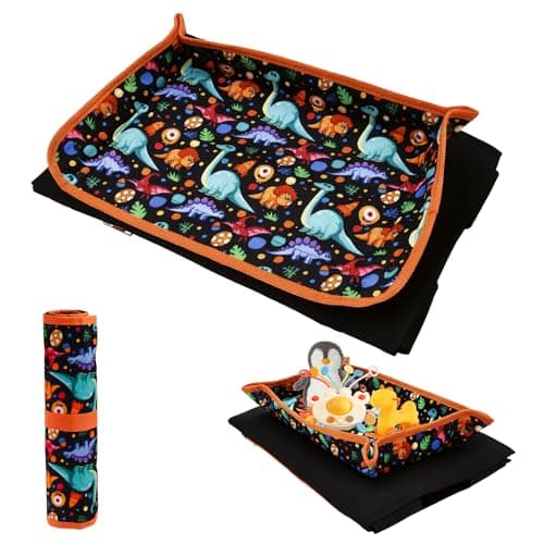 GWCYMYD Airplane Tray Table Cover, 44x30 cm Foldable Polyester Kids Travel Desk, Toddler Flight Essentials Toy Organiser for Train Journeys(Dinosaur)