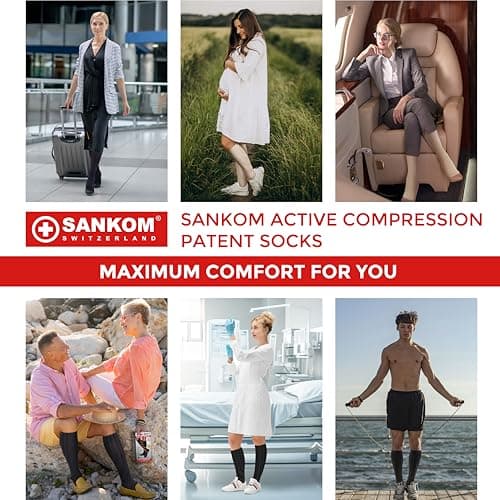 SANKOM Compression Socks for Women & Men - Swiss Designed 4-Step Adjustable Graduated Compression Flight Socks - Support Socks for Pregnancy, Varicose Vein and Hospital (Black, S/M) — view 4