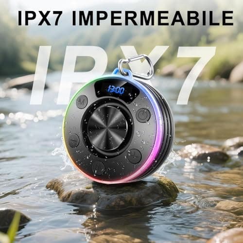 Bluetooth Shower Speaker, Portable Bluetooth Speaker with 360°HD Bass Sound, Built-in Mic, 8Hrs Playtime, IPX7 Waterproof Mini Speakers with Suction Cup Carabiner for Bathroom, Outdoor, Party, Gray — view 2