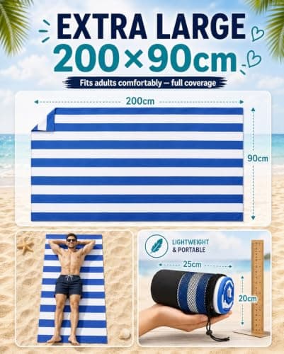 Evolpor Magnetic Beach Towel Extra Large 200 × 90 cm, Wearable Microfibre Towel for Adults with Hidden Magnets, Quick Dry Sand Free Changing Towel for Sun Lounger, Swim & Travel — view 2