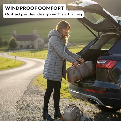 kraftd Womens Winter Lightweight Puffer Jacket Quilted Padded Down Coat With Detachable Hood Central Zip Best for Autumn Winter, Outdoors & Travelling (Grey, 16) — view 4