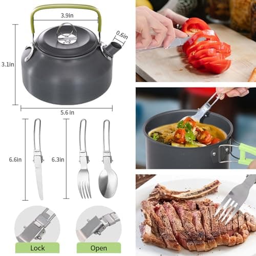 Lixada Camping Cookware Kit, Portable 2-3 People Camping Cooking Set Lightweight Non-Stick Camping Pot and Pan Set with Cups Spoon Fork Cutter for Outdoor Travel Camping Hiking Picnic BBQ — view 4