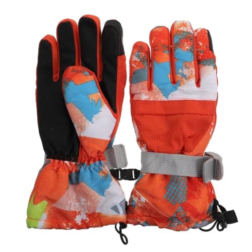 Sewroro Orange Ski Gloves with Adjustable Wrist for Outdoor Winter Warmth