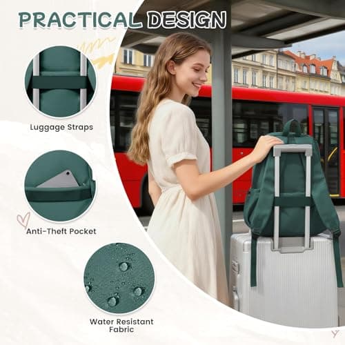 HYC00 School Backpack Womens Causal Travel School Bag for Teenage Girls Boys Secondary Backpack Lightweight 14 Inch Laptop Rucksack Bag for Women Casual Daypack Bookbag for College Work, Army Green — view 5
