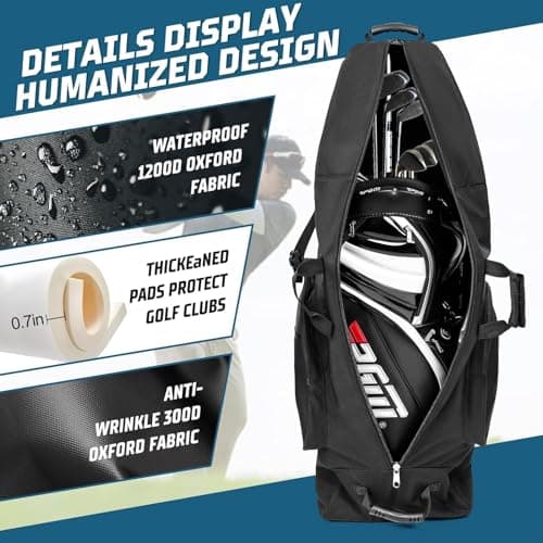Golf Travel Bags with Wheels, 1200D Heavy Duty Oxford Wear-Resistant with Extra Storage Bag, Lightweight & Portable Golf Club Travel Cover for Airlines Easy Storage，Black：Upgrade — view 3