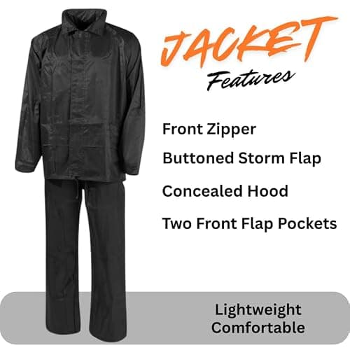 Unisex Waterproof Rain Suit Set – PVC Rain Jacket & Trousers for Men & Women | 2-Piece Lightweight Rainwear | Windproof, Packable Workwear Black S — view 3
