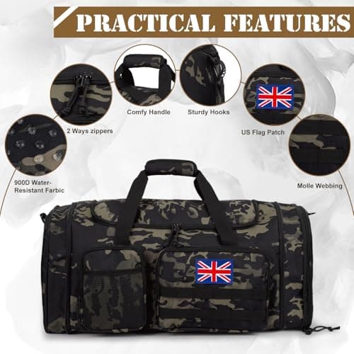 Bunnychic Expandable Tactical Duffle Bag for Men, 52L Large Holdall Bag Gym — view 5