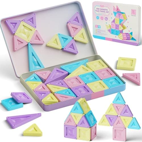 Magnetic Tiles Travel Toy Girls 40pcs: Macaron Tin Case Creative Play