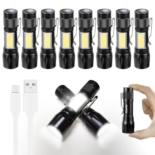 KunHe 10 Pack USB-C Rechargeable Mini LED Torch, Compact High Lumen EDC Torches with COB Side Light, Zoomable Clip-On Torch for Camping, Emergencies & Gifts