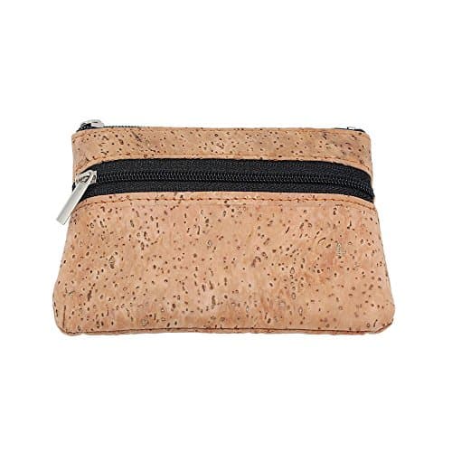 Boshiho Coin Purse Zipper Vegan Cork Coin Pouch Petty Change Holder with Key Ring (Tan)(Size: 4.3 x 3.3 x 0.2 inch) — view 3