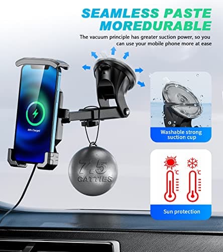 Kewig Wireless Car Phone Holder Mount, Qi 15W Fast Car Charger Mount with USB C 20W Charging Port, Mobile Phone Cradle Automobile Dashboard Windscreen Air Vent Stand for 4''-7'' Cellphones — view 5