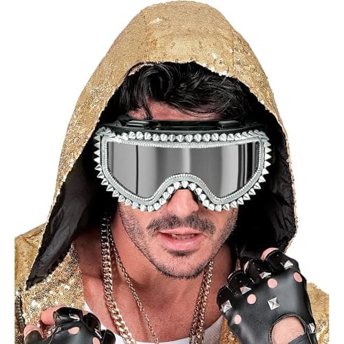 W WIDMANN MILANO Party Fashion - Mirrored ski goggles with studs and rhinestones, accessory carnival, fun goggles for après-ski party, festival — view 4