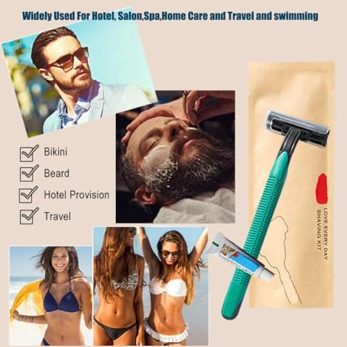 15Pack Luxury Twin Blade Disposable Razors Kit with Shave Cream; Individually Wrapped; Sensitive Skin Guest Shaving Razor for Hotel, Salon,Spa,Home Care and Travel — view 5