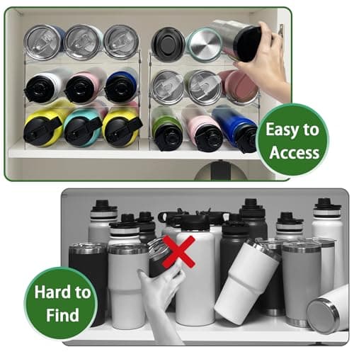 Water Bottle Storage Organiser for Cupboard, Stackable Home Kitchen Storage & Organisation Rack, Plastic Bottle Holder for Fridge Pantry Organizer and Storage, Travel Mug Thermos Flask Cup Organiser — view 6