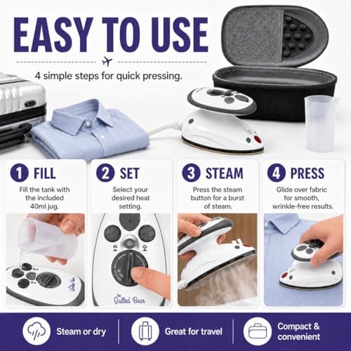 The Quilted Bear Premium Mini Steam Iron for Quilting and Travel, Black — view 6