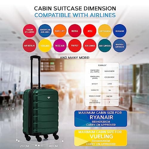Flight Knight 55x40x20 Ryanair Priority Cabin Suitcase, Also for EasyJet, Jet2, Lightweight,ABS Hard Shell, Durable 4-Wheel Cabin Case, Carry-On Size 10kg Hand Luggage, Travel Bag- 55 x 40 x 20 — view 3