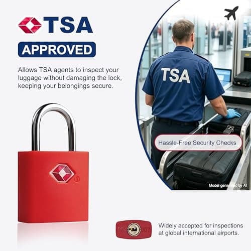 UP Security TSA Luggage Locks with Keys, 4 Pack Travel Padlocks TSA Approved, Small Keyed Alike Mini Padlocks for Suitcase, Backpack, Handbag, Bag, Zipper, Toolbox and Travel Gear (Red) — view 5