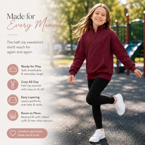 XMWSPO Girls Fleece Thermal Tops,Quarter Zip Jumper with Thumb Hole,Travel — view 4