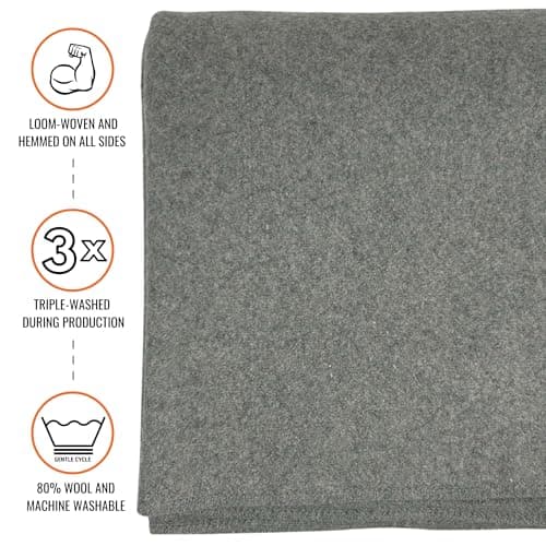 Arcturus Military Wool Blanket - 4.5 lbs, Warm, Thick, Washable, Large 64" x 88" - Great for Camping, Outdoors, Sporting Events, and Survival Kits (Stone Gray) — view 2
