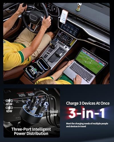 130W USB C Car Charger with Voltage Display, 3-Port Fast Cigarette Lighter — view 4
