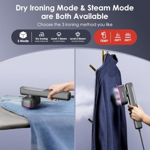 FEPPO Travel Steamer for Clothes, 110-240V Dual Voltage Handheld Clothes Steamer, 2in1 Portable Mini Steamer & Iron, 1100W Steamer Clothing, 15S Fast Heat Up, Garment Steamer for Global Travel & Home — view 5