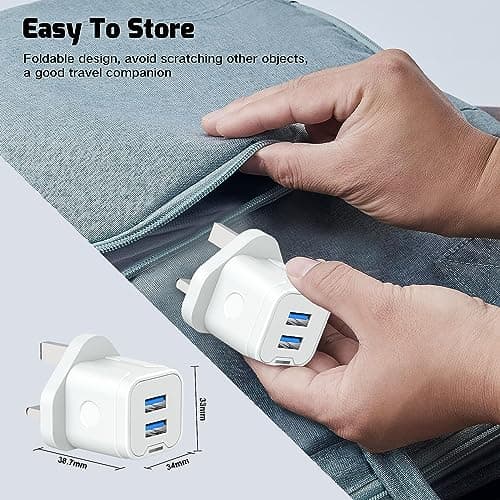 ZIPENDAR USB Plug,Dual USB Charger Plug Adaptor UK 3 Pin Mains Charger Double Port 5V 2Amp Phone Charging Plug Compatible with iPhone 16 15 14 13 12 11 Pro Max 10 XS X XR 8 7 6 6S Plus 5 SE 2020,iPad — view 4