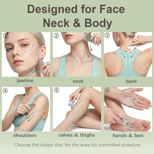 3 Pcs Gua Sha Tool Stainless Steel for Face & Body – De-Puffing, Lifting & Lymphatic Drainage – Includes Guasha Tool Face Massager, Magnetic Pouch, Silver Polishing Cloth & User Guide — view 4