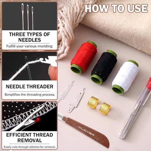 34 PCS Sewing Kit, Multi-Purpose Needle and Thread Kit Accessories, Needles Thread Hand Repair Tools, Sewing Tool Set Gifts for Women, Thread and Needles Set for Adults, DIY,Home, Travel (C03) — view 2