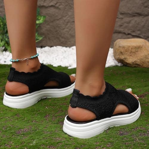 Sandals Women's Breathable Women's Wedge Sandals with Soft Sole Toe Cap Mesh Fabric, Open Toe Fashionable Versatile Summer Shoes, Women's Sandals Summer for Beach Travel, black, 9 UK — view 6