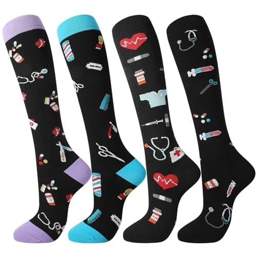 Zuimei 4 Pairs Compression Socks for Women 20-30 mmHg Flight Sock M