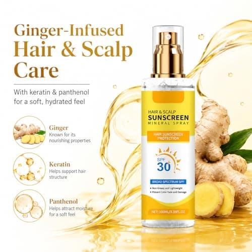Ginger Hair & Scalp Sunscreen Spray SPF30 - Mineral UV Protector, Non Greasy Weightless Mist with Keratin Panthenol, 100ml Sun Protection for Colour-Treated Strands, Beach & Travel — view 3