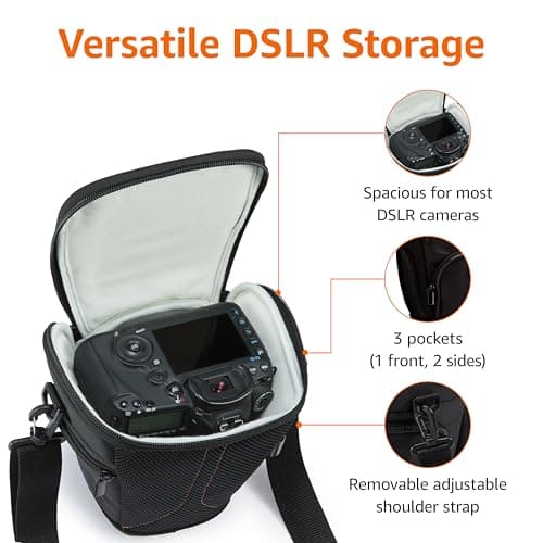 Amazon Basics Holster SLR Shoulder Bag Case for Camera Body and Lens, Detachable Strap, Waterproof, Shockproof, Padded, Solid, Accessories Pocket - Black — view 2
